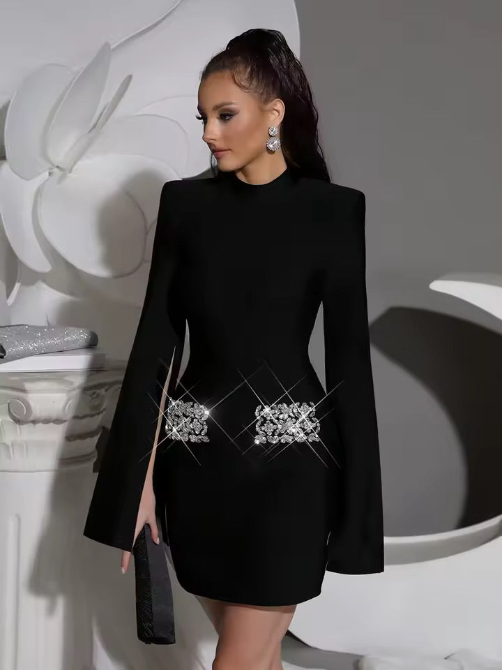 Diamond Cloak Sleeve Bandage Mini Dress