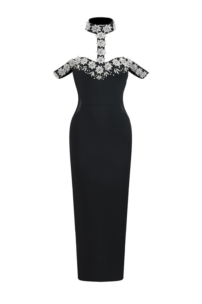 Rhinestone Bandage Halter Neck Midi Dress