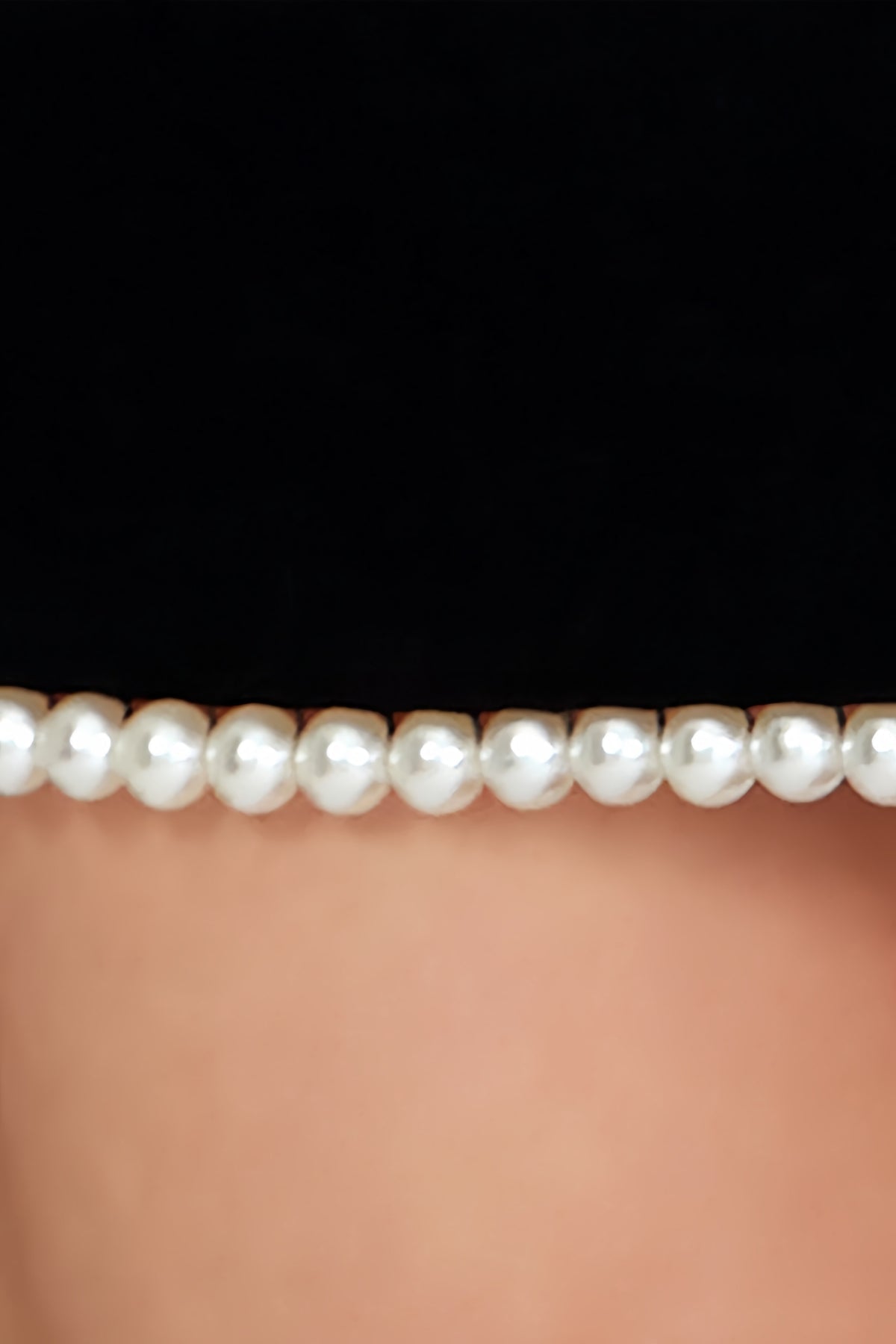 Black Sleeveless Pearl Trim Mini Dress