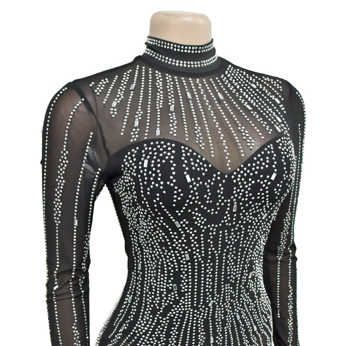 Mesh Drilling Split Maxi Dress - REBECATHELABEL