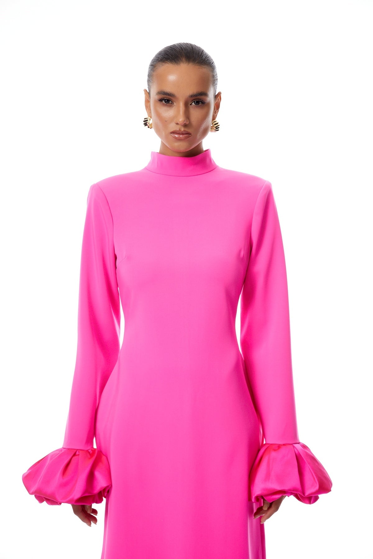 Hot Pink Petal Cuff Maxi Dress