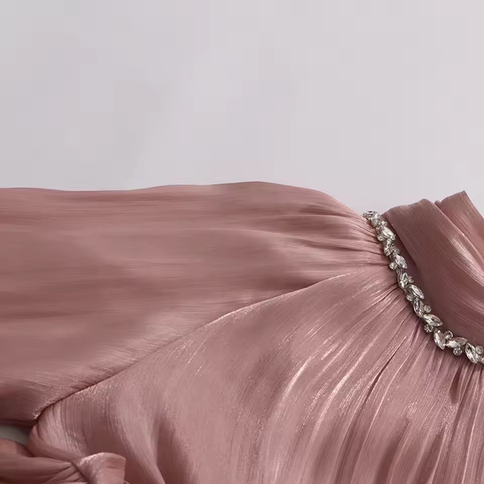 Solid Diamond 3D Flower Slim Maxi Dress