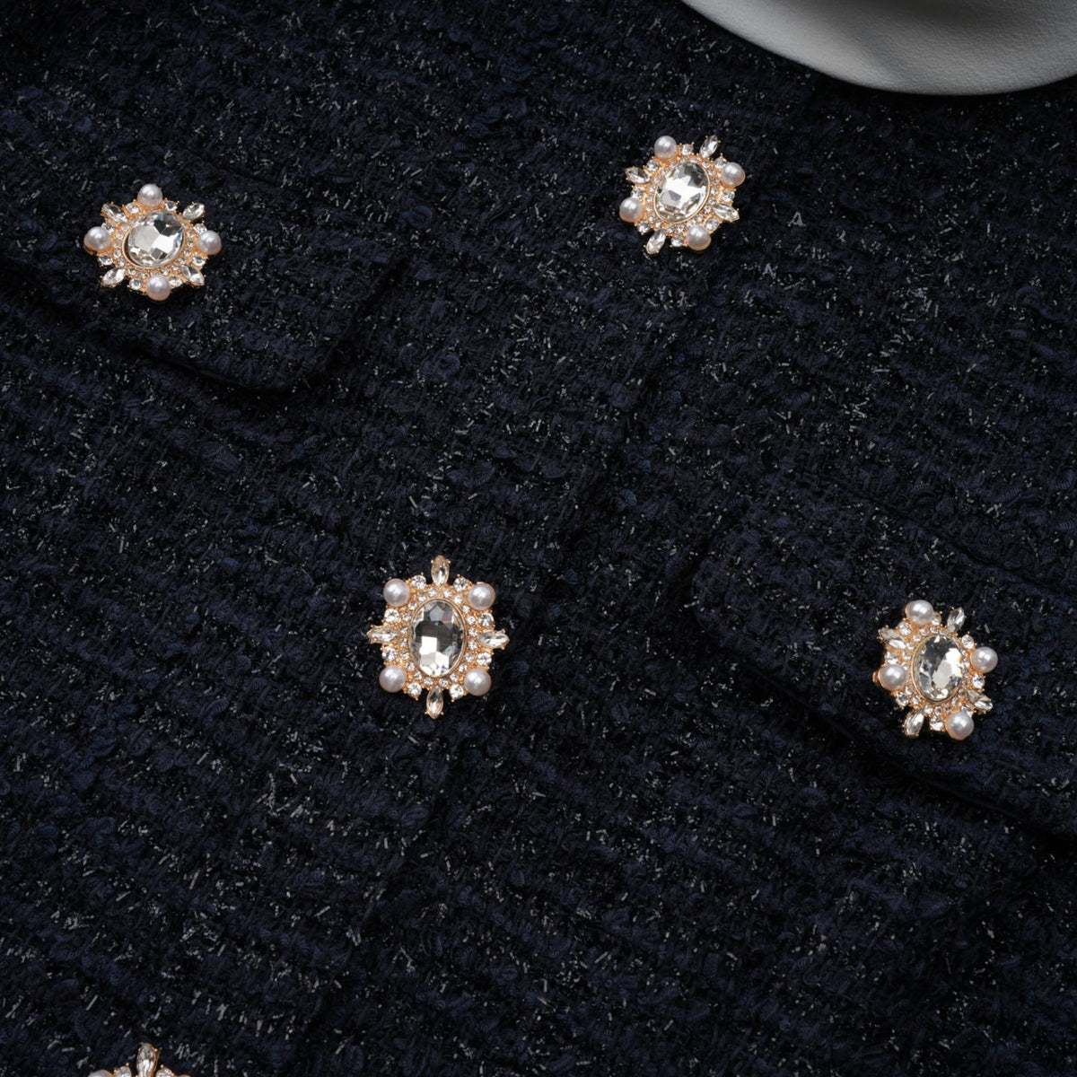 Blue Embellished Tweed Mini Dress