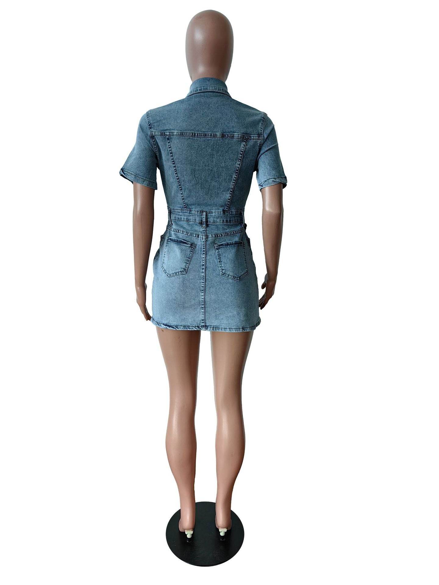 Spring Summer Denim Short Sleeve Dress Slim Fit Elastic Dress - REBECATHELABEL