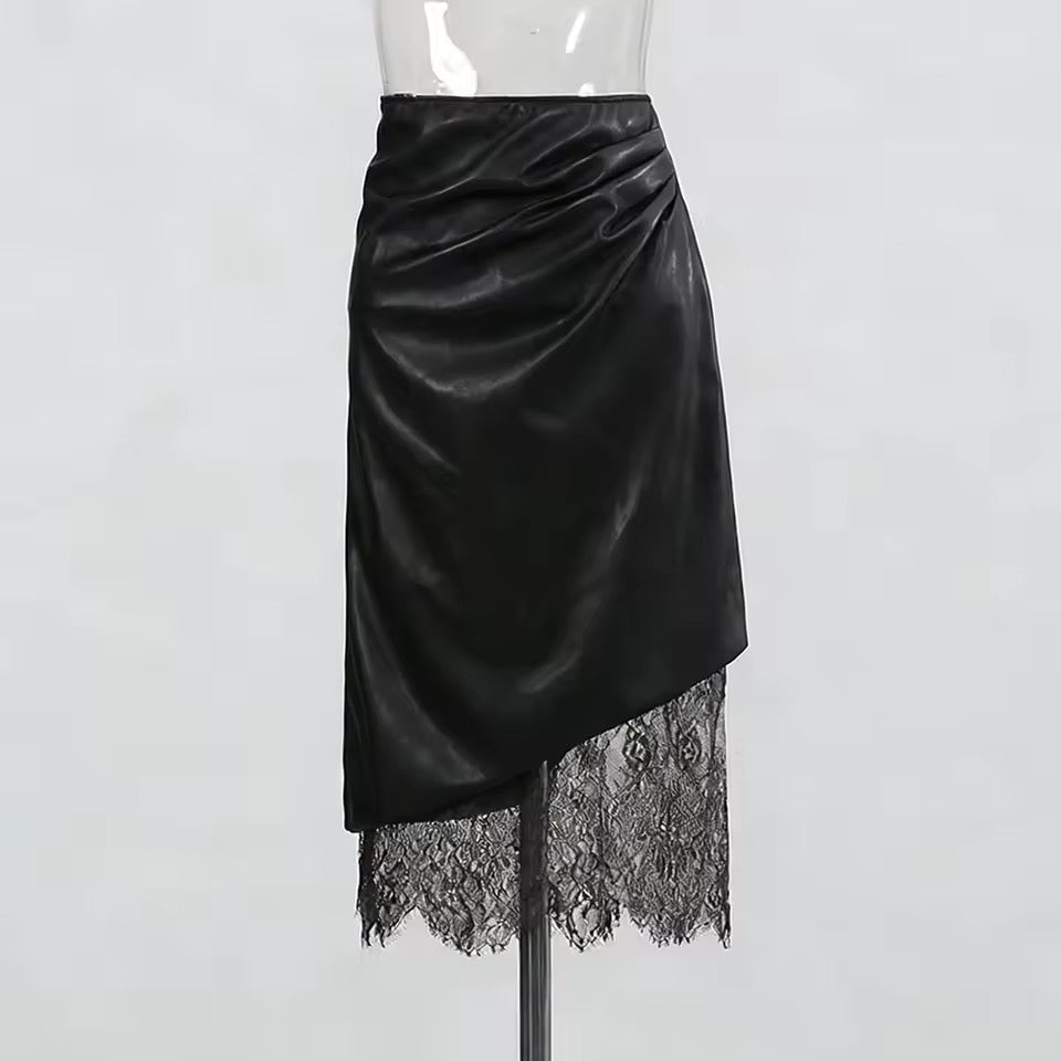 Black Pu Leather Midi Skirt