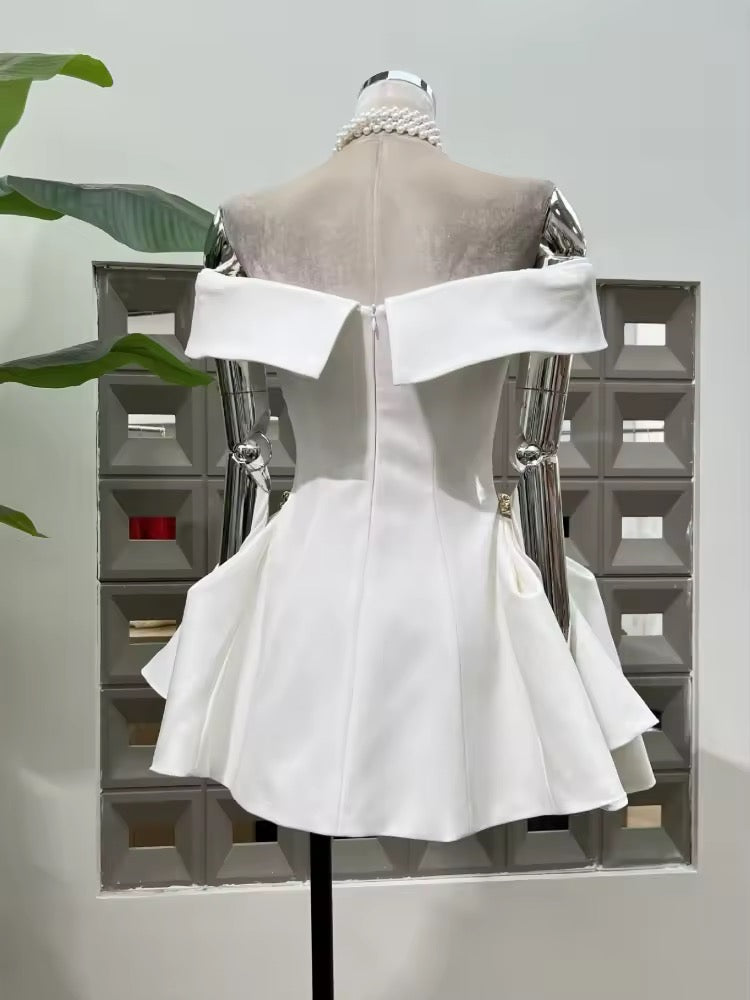 Off The Shoulder Waist-Cinching Mini Dress