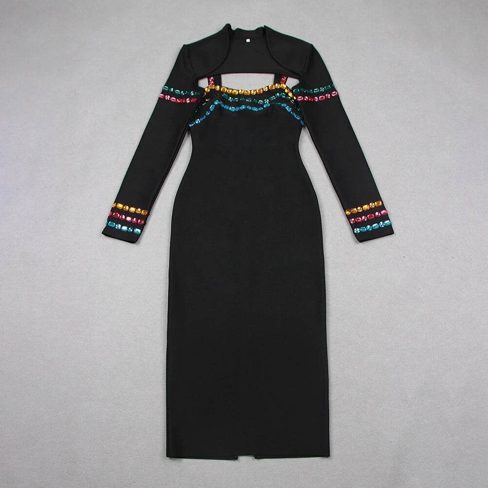 2-piece Set Luxury Diamond Sexy Tight Midi Bandage Dress - REBECATHELABEL