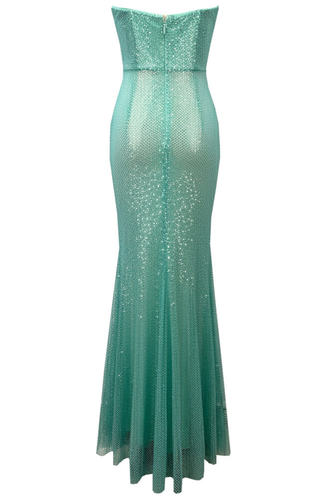 Strapless Crystal Sparkly Maxi Dress