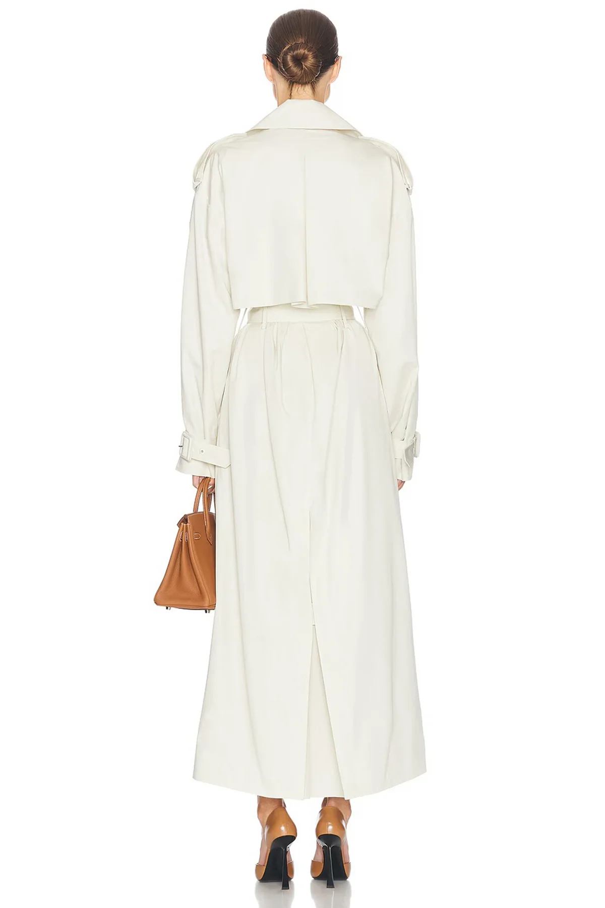 White Double-Breasted Long Trench Coat