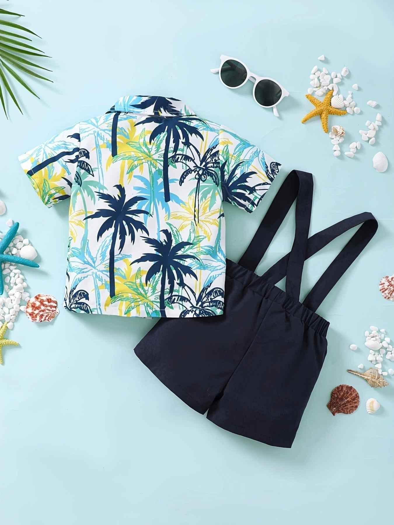 Children's Tropical Print Shirt & Suspender Shorts Set