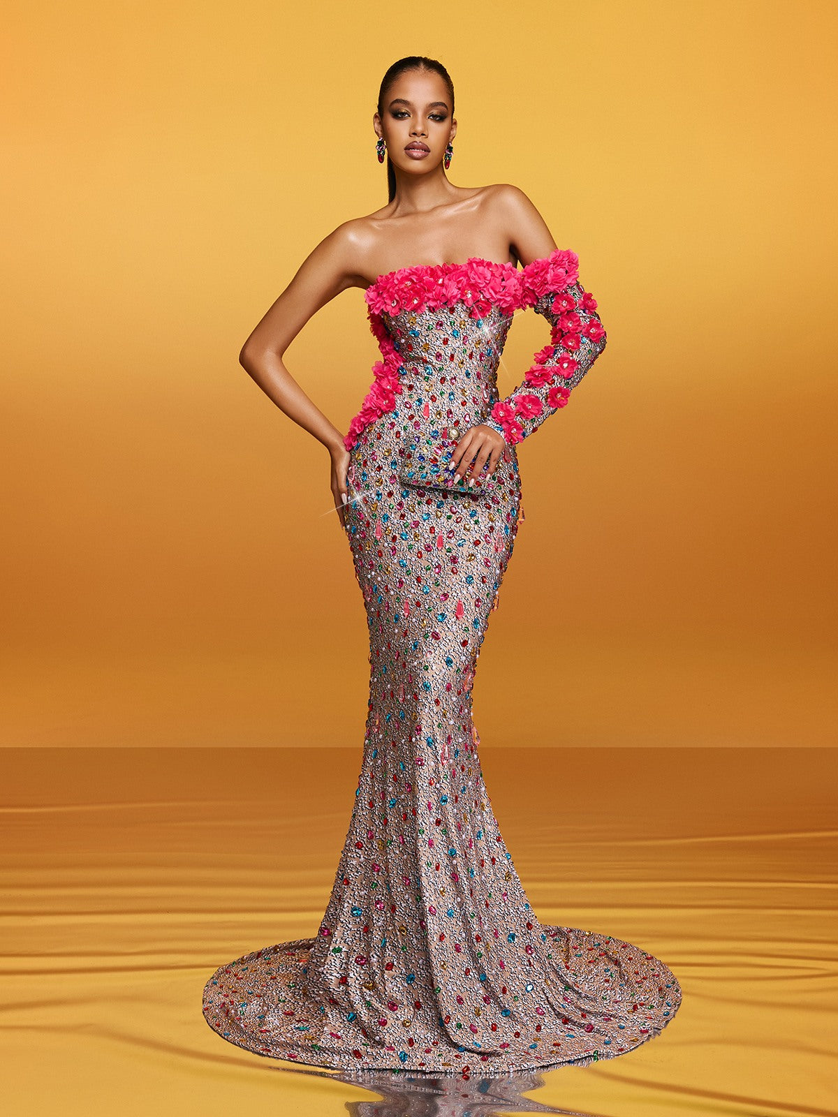 Sparkly Rhinestones Off-shoulder Dress