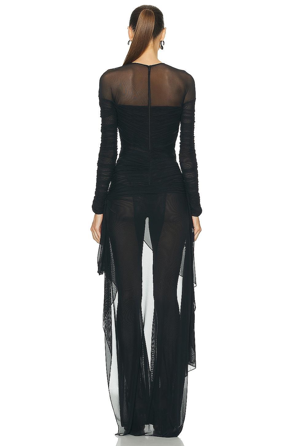 Mesh Long Sleeve Round Neck Ruched Jumpsuit