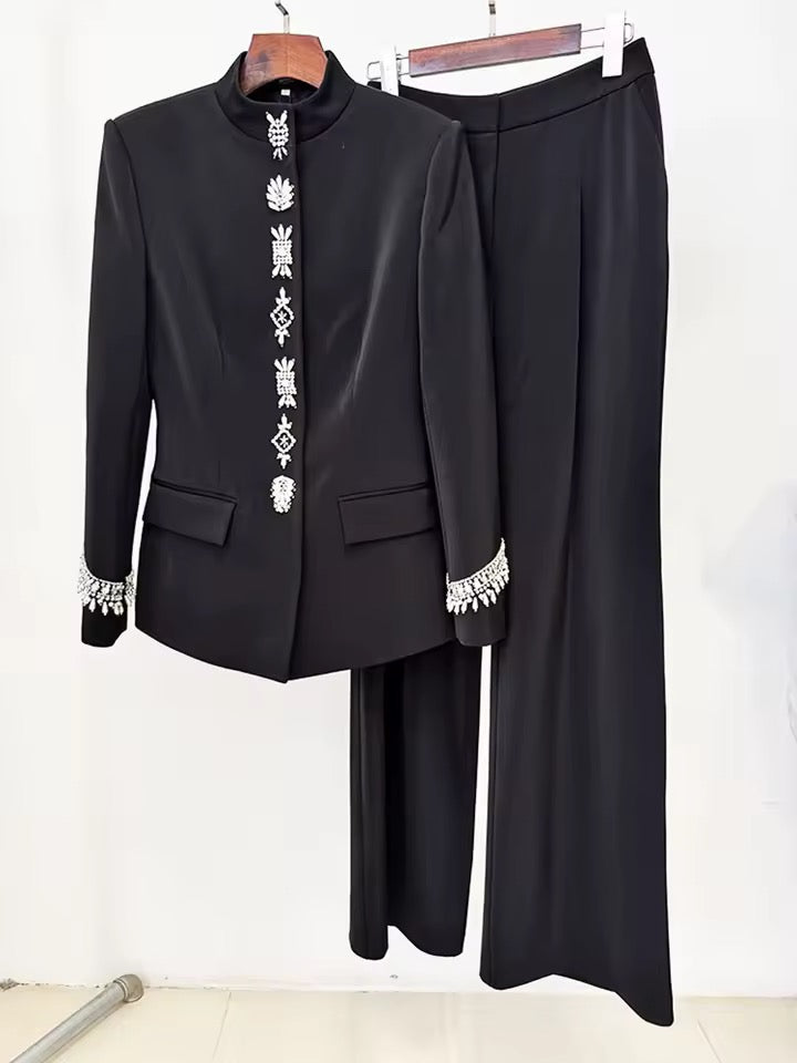 Diamond Beaded Blazer Jacket Pants Set