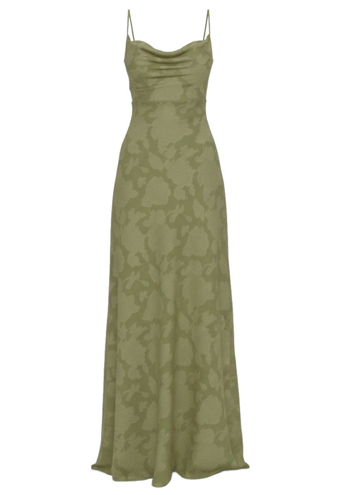 Floral Strappy Back A Line Maxi Dress Green