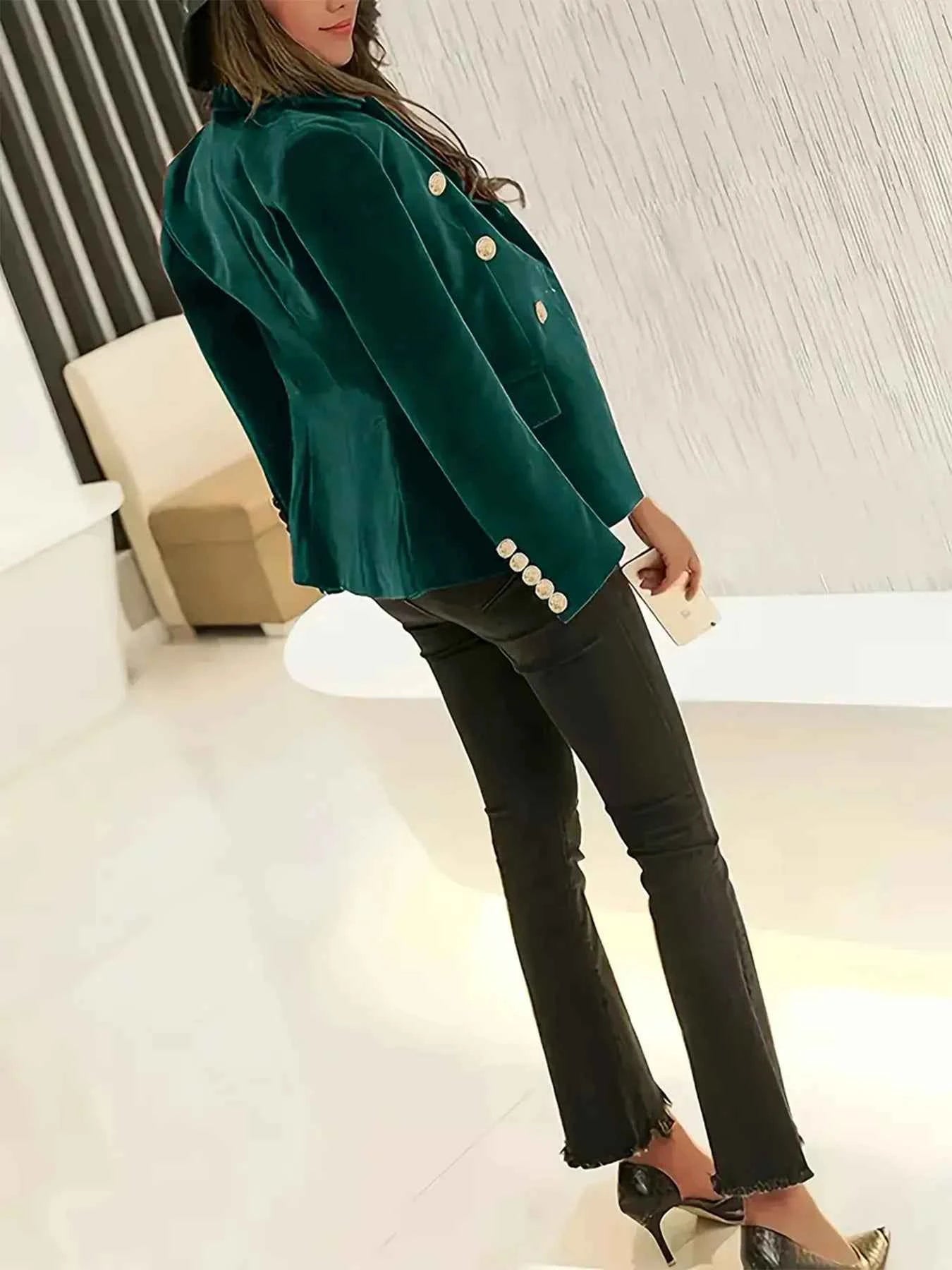 One Button Closure Slim Blazer with Pockets