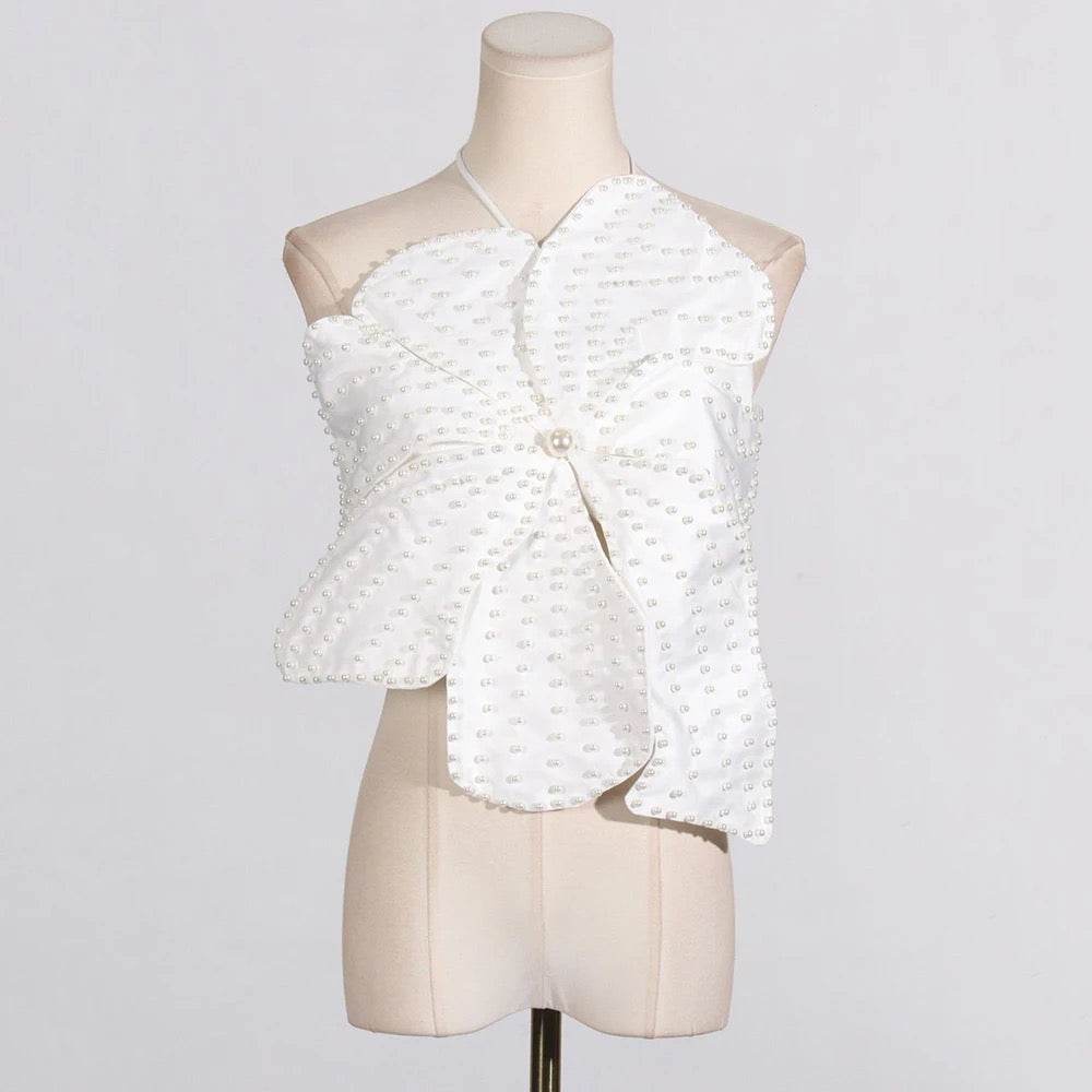 Handmade Beaded Flower Sexy Short Hanging Neck top - REBECATHELABEL