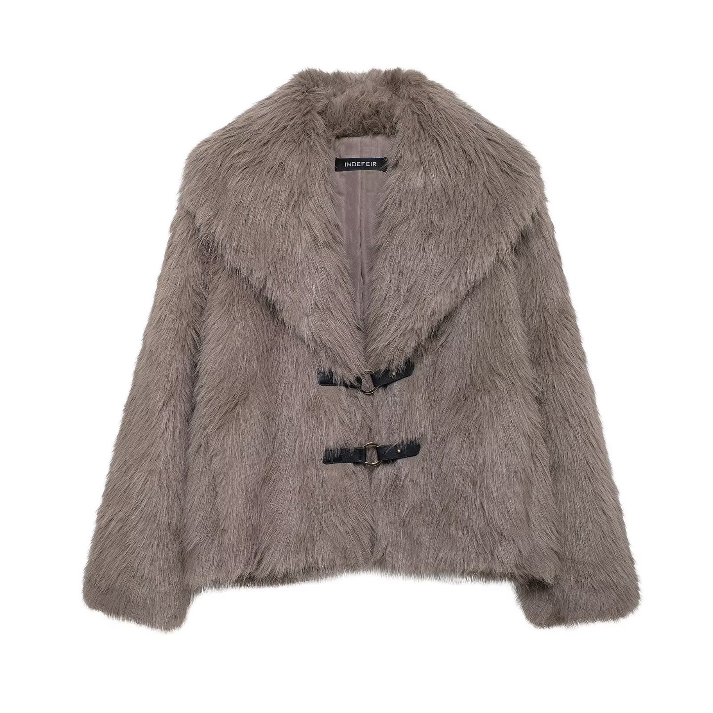 Loose Artificial Fur Effect Long Sleeved Jacket Coat