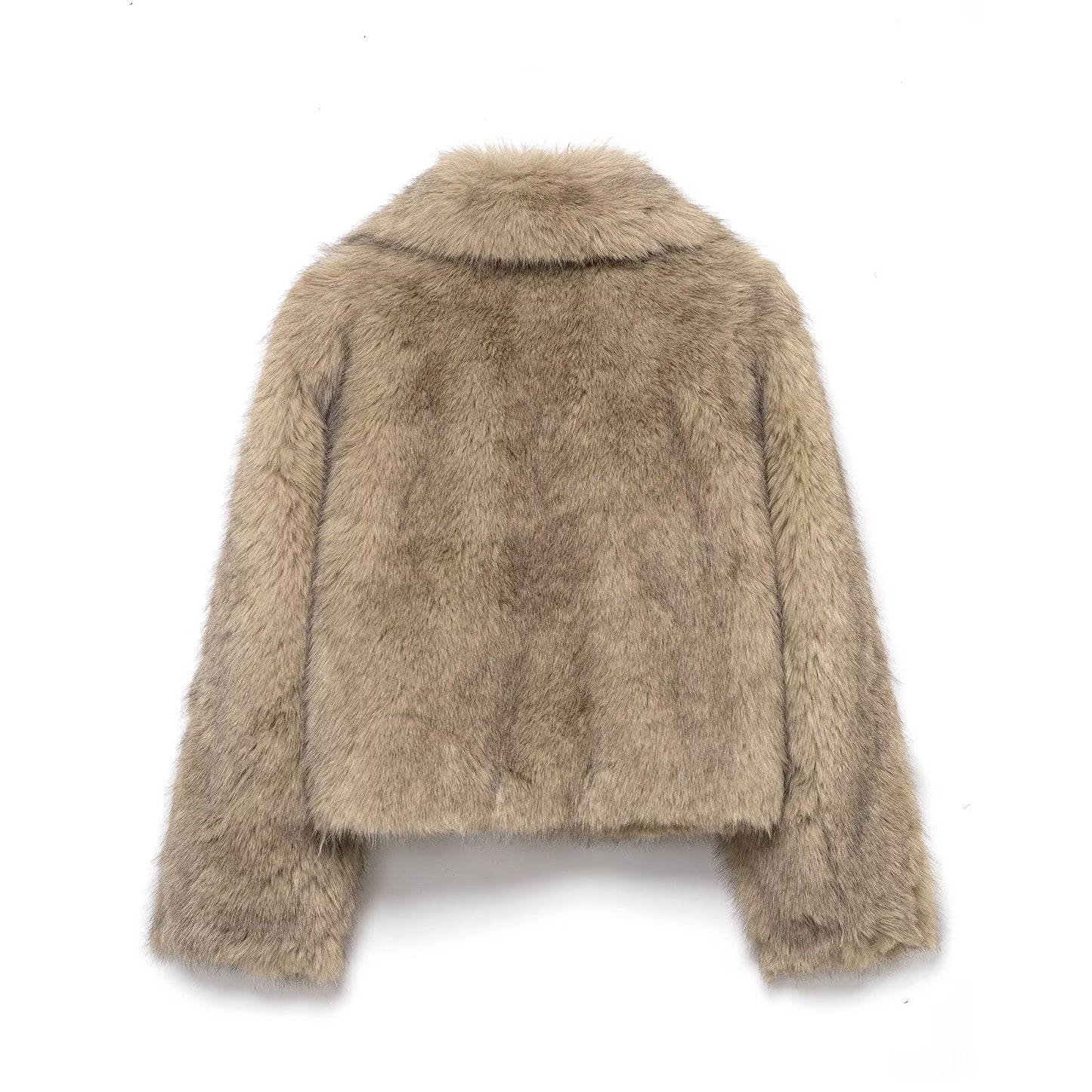 Collared Warm Artificial Fur Effect Fur Coat Short Coat