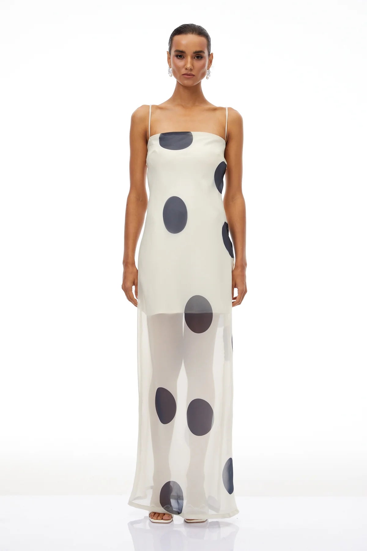 White Polka Dot Organza Maxi Dress