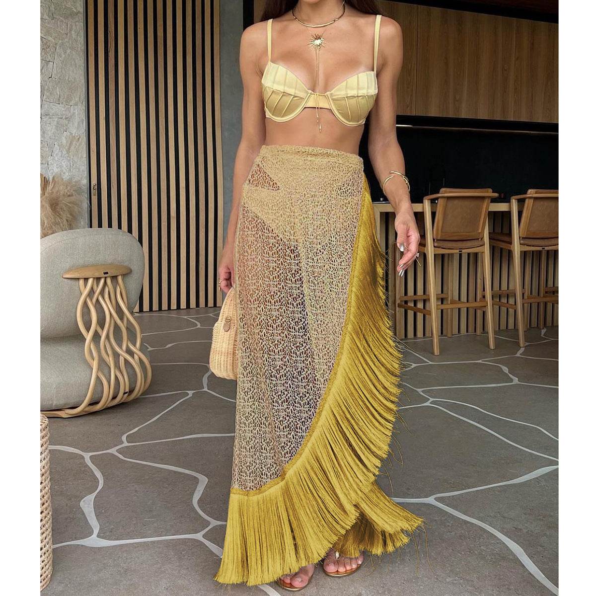 Waist Bikini Skirt Three Piece Suit Solid Color Split Swimsuit - REBECATHELABEL