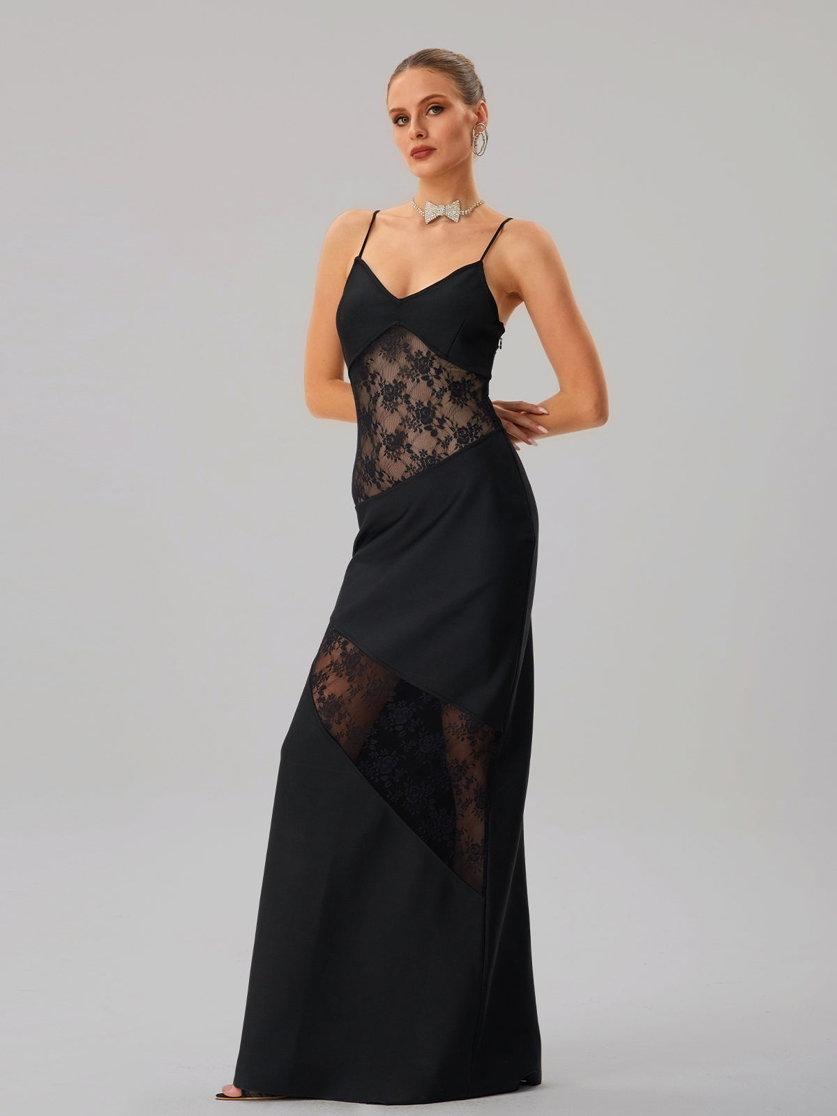 Spaghetti Embroidered Bandage Maxi Dress
