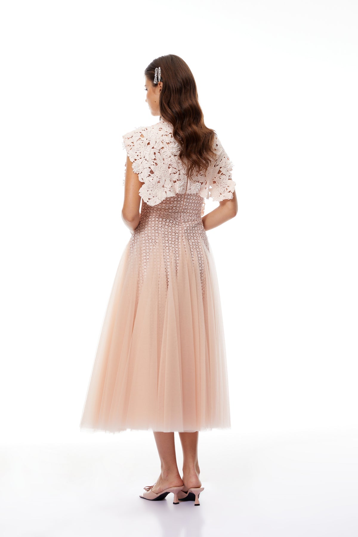 Light Pink Floral Crochet Midi Dress