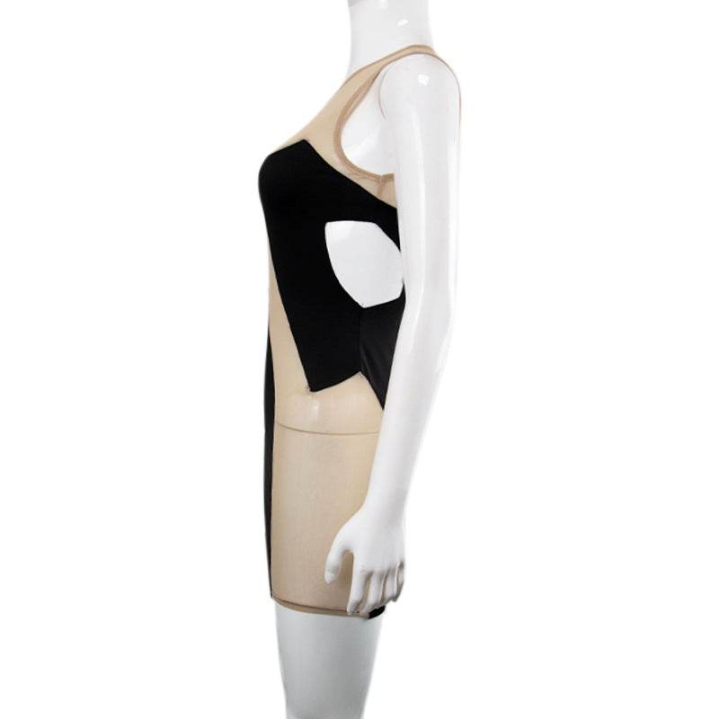 Mesh See-through Stitching Milk Silk Dress - REBECATHELABEL