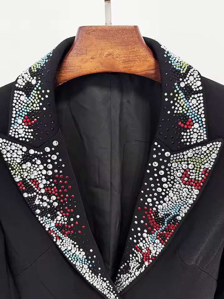 Diamonds Crystal Double Breasted Notched Collar Blazer