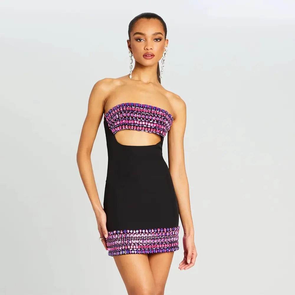 Strapless Sexy Diamond Crystal Tight Mini Bandage Dress - REBECATHELABEL