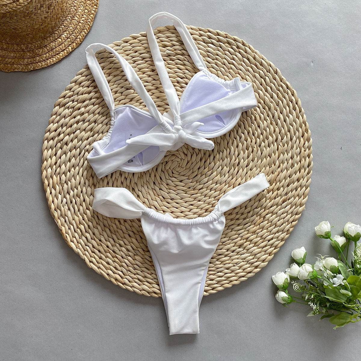 Steel Bracket Three Dimensional Floral Split Swimsuit - REBECATHELABEL