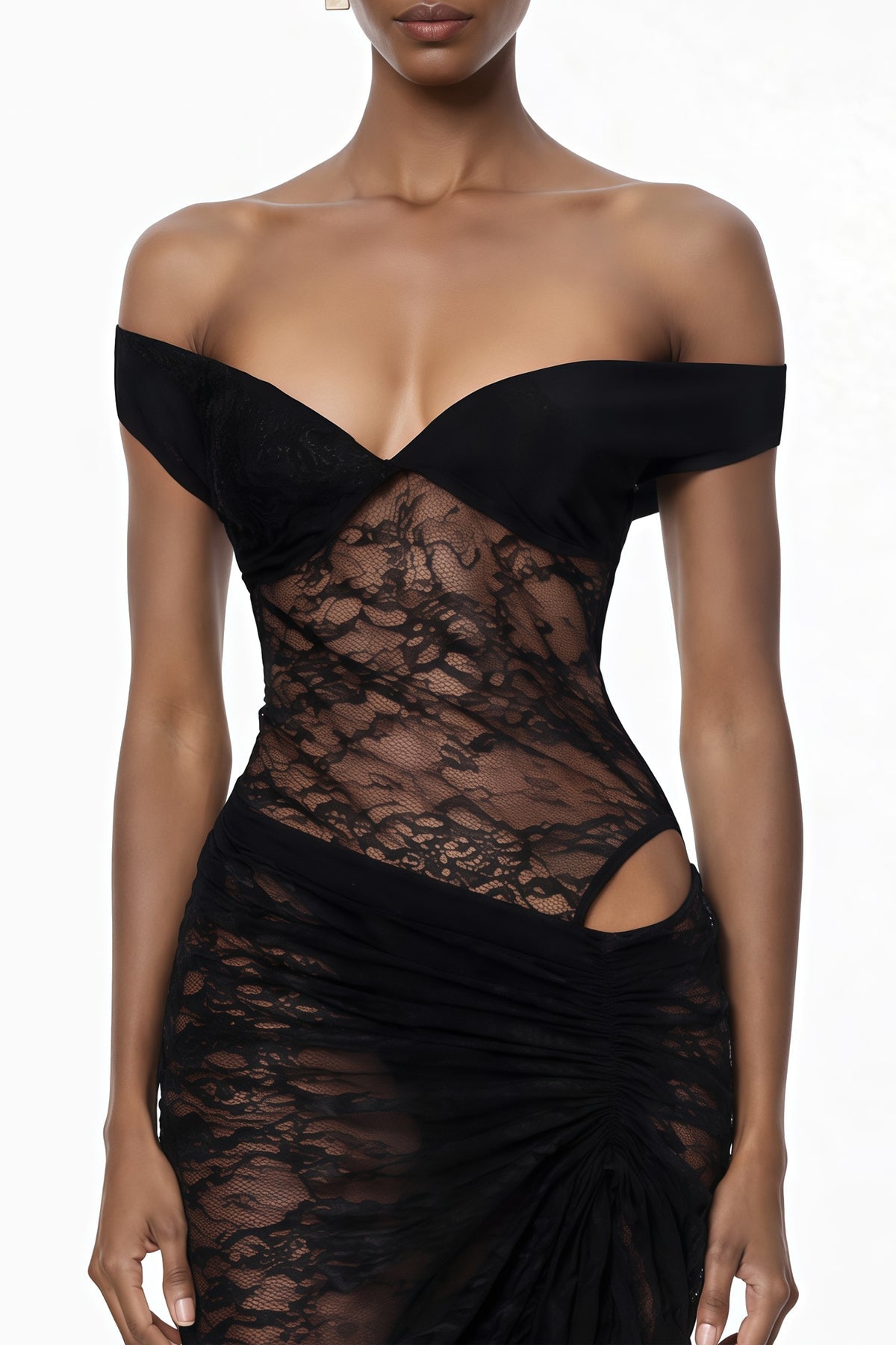 Black Semi-Sheer Lace Bodysuit & Skirt Set