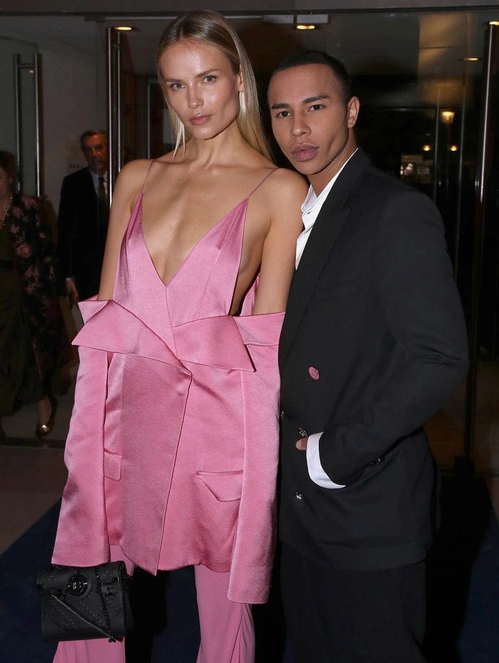 Pink Off the Shoulder Long sleeved Satin blazer - REBECATHELABEL