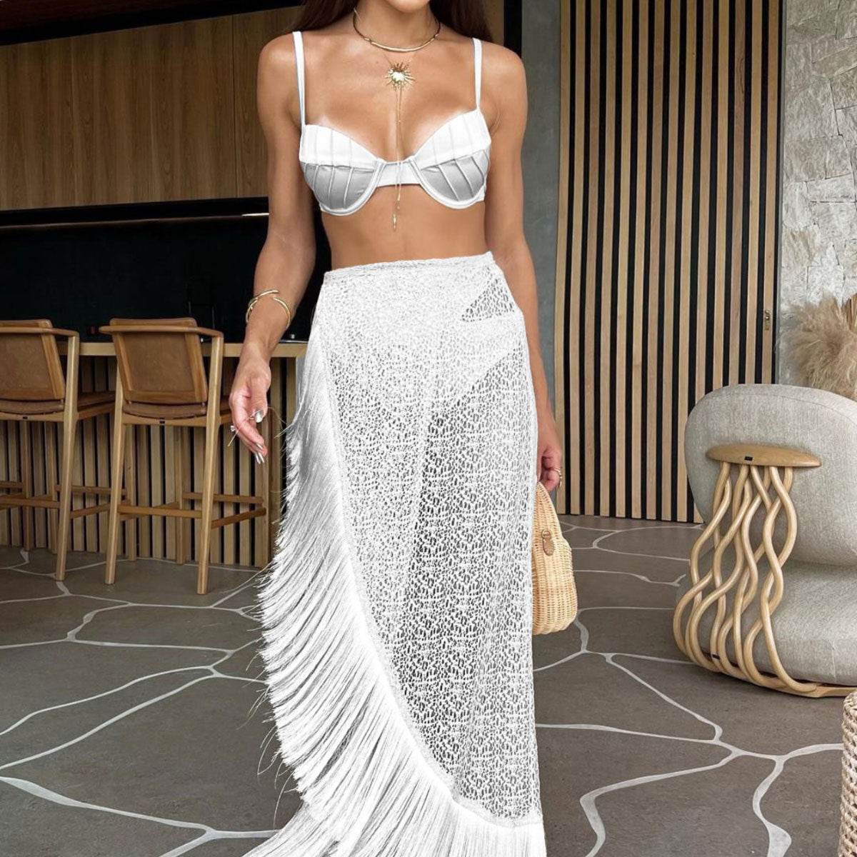 Waist Bikini Skirt Three Piece Suit Solid Color Split Swimsuit - REBECATHELABEL
