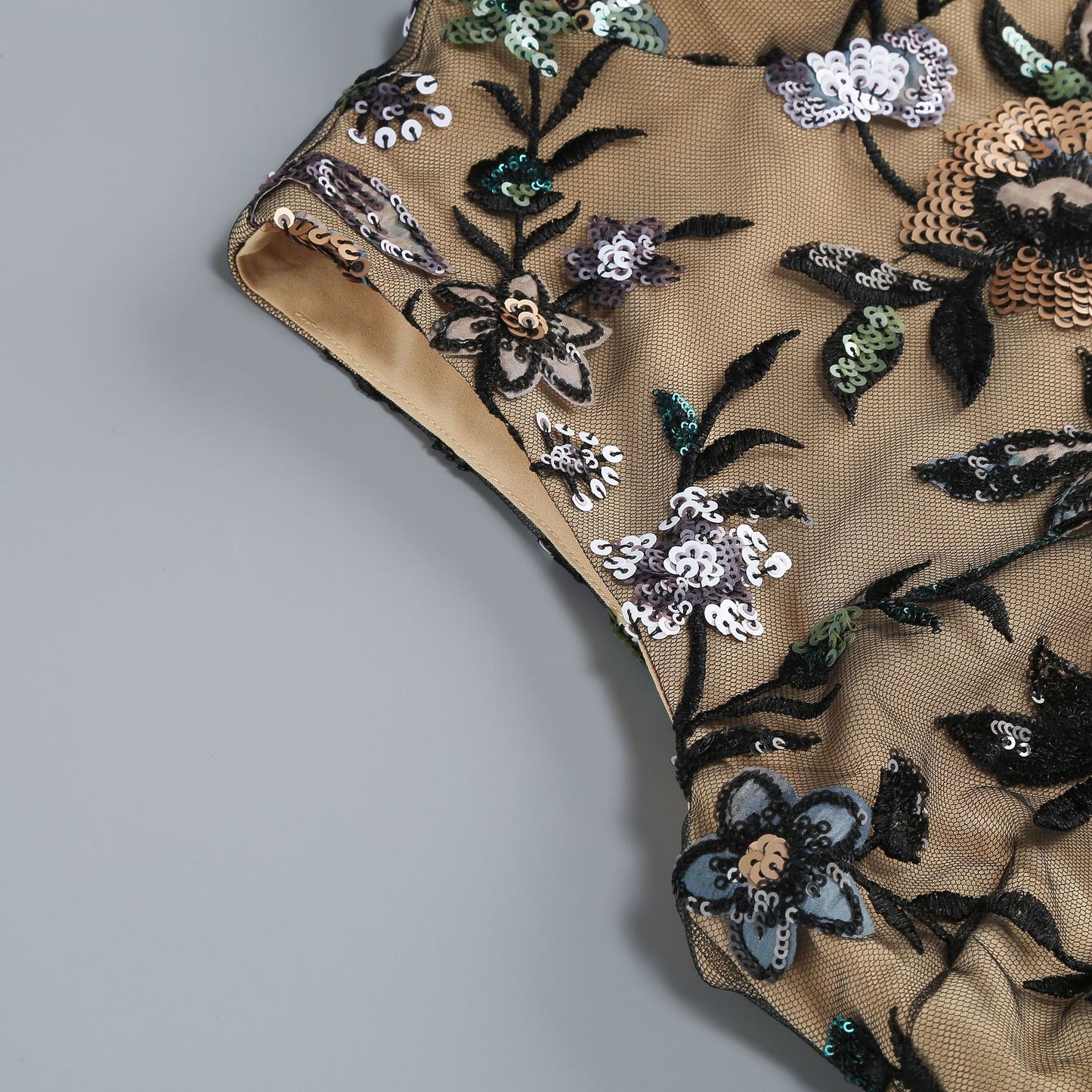 Halter Neck Flower Sequin Mesh Patchwork Long Dress