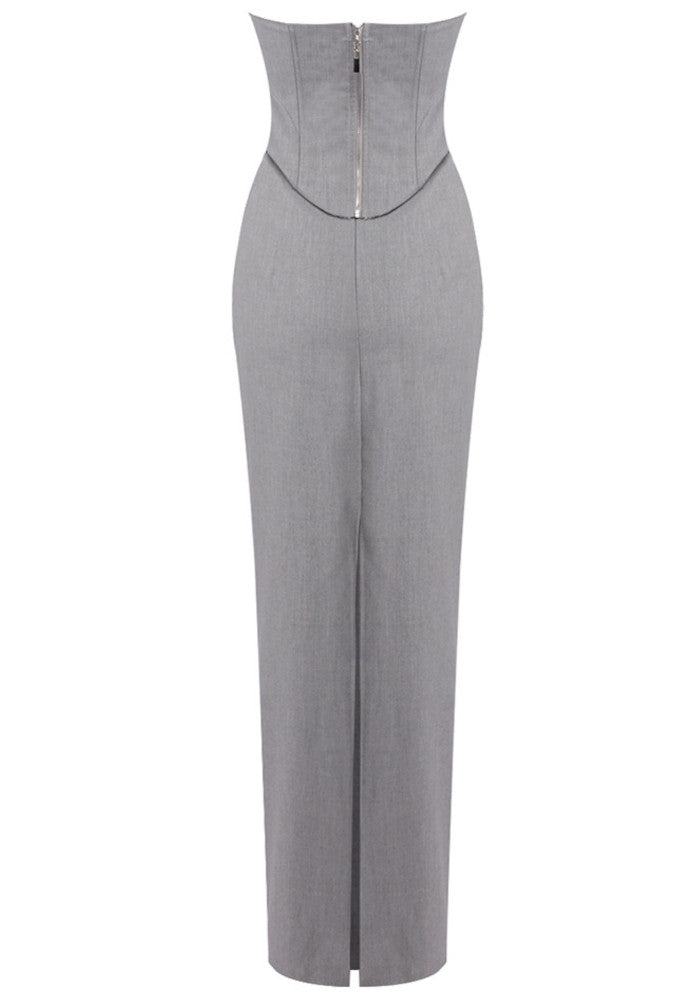 Strapless Draped Two Piece Maxi Dress Grey