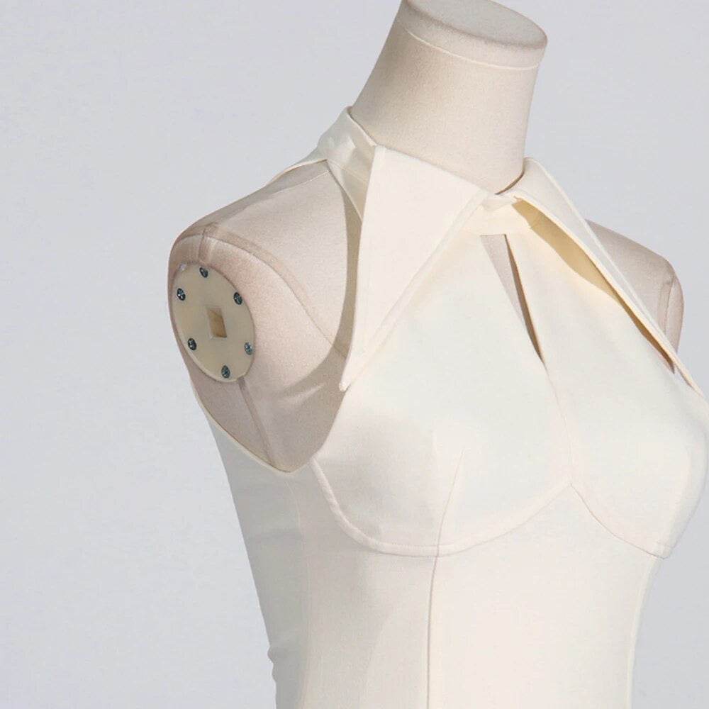 Collar, Hollow out Sleeveless Spliced pleated waist,dress - REBECATHELABEL