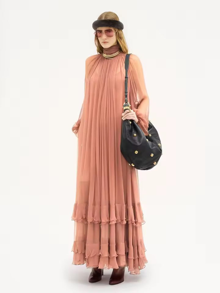 Mesh Perspective Folds Maxi Loose Dress
