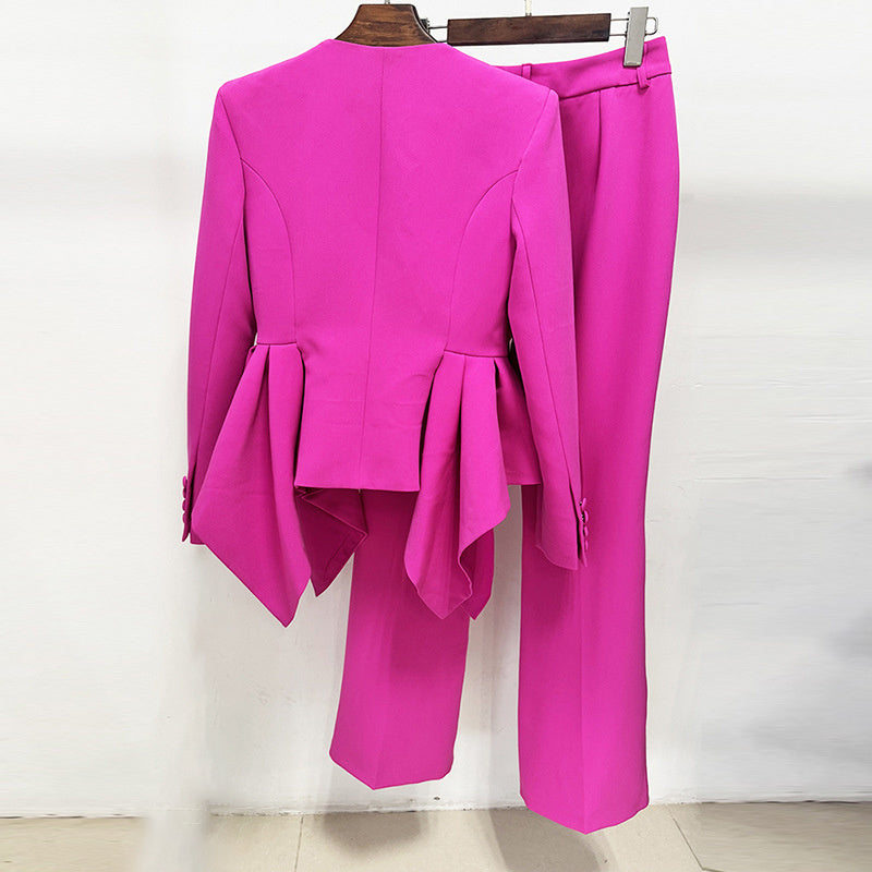 Ruffles Blazer & High Waist Wide Leg Pants set