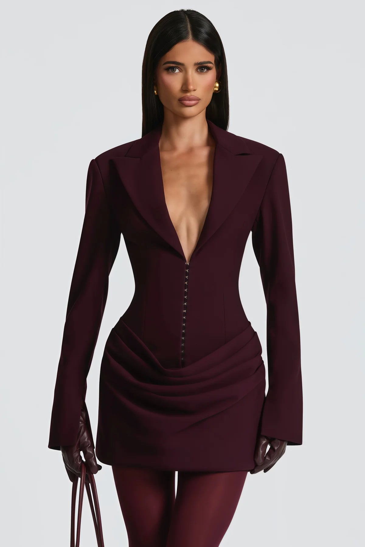 Wine Red Ruched Blazer Mini Dress