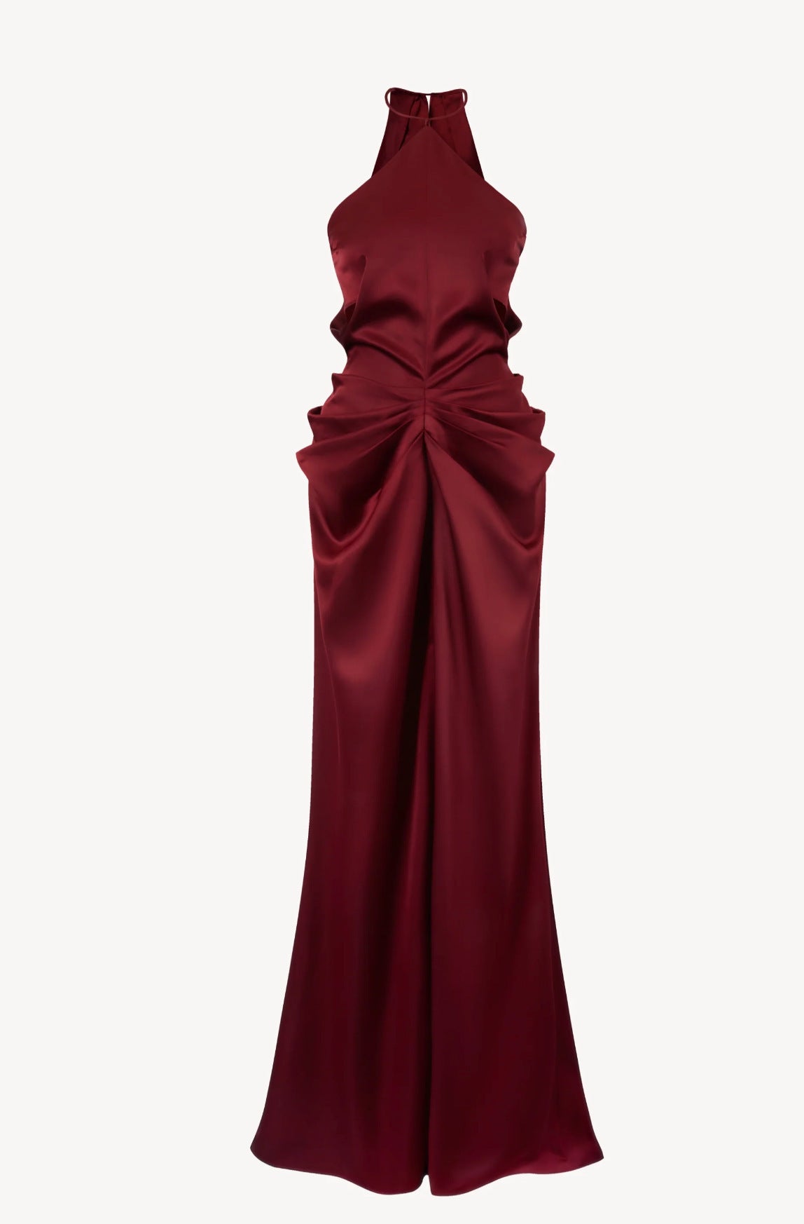 Burgundy Satin Halter Neck Mermaid Dress