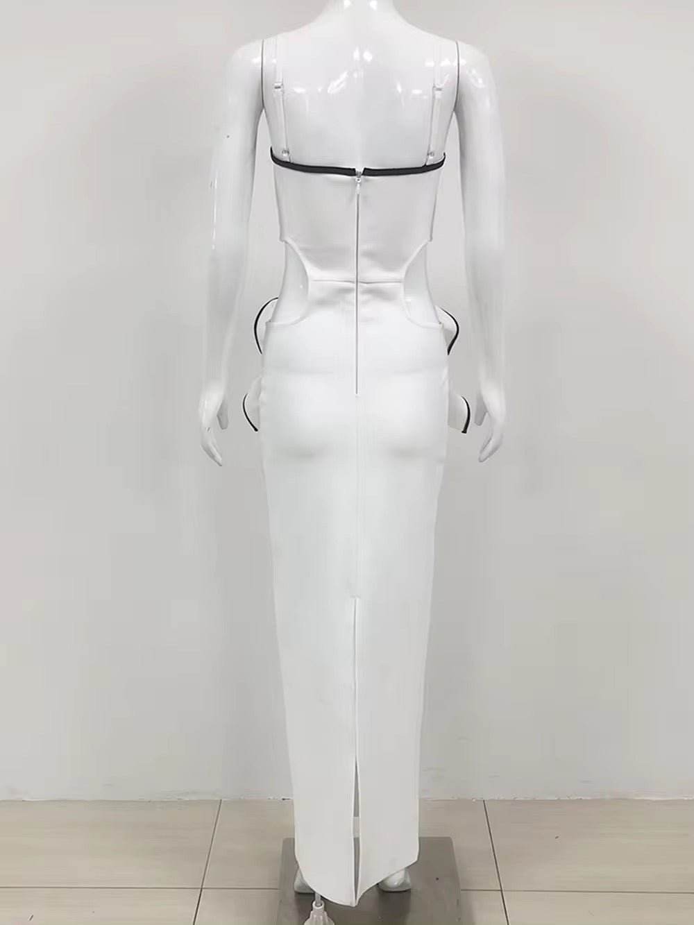 3D Flower Cut Out Spaghetti Strap Backless Design Sleeveless Tight Sexy Maxi Bandage dress - REBECATHELABEL