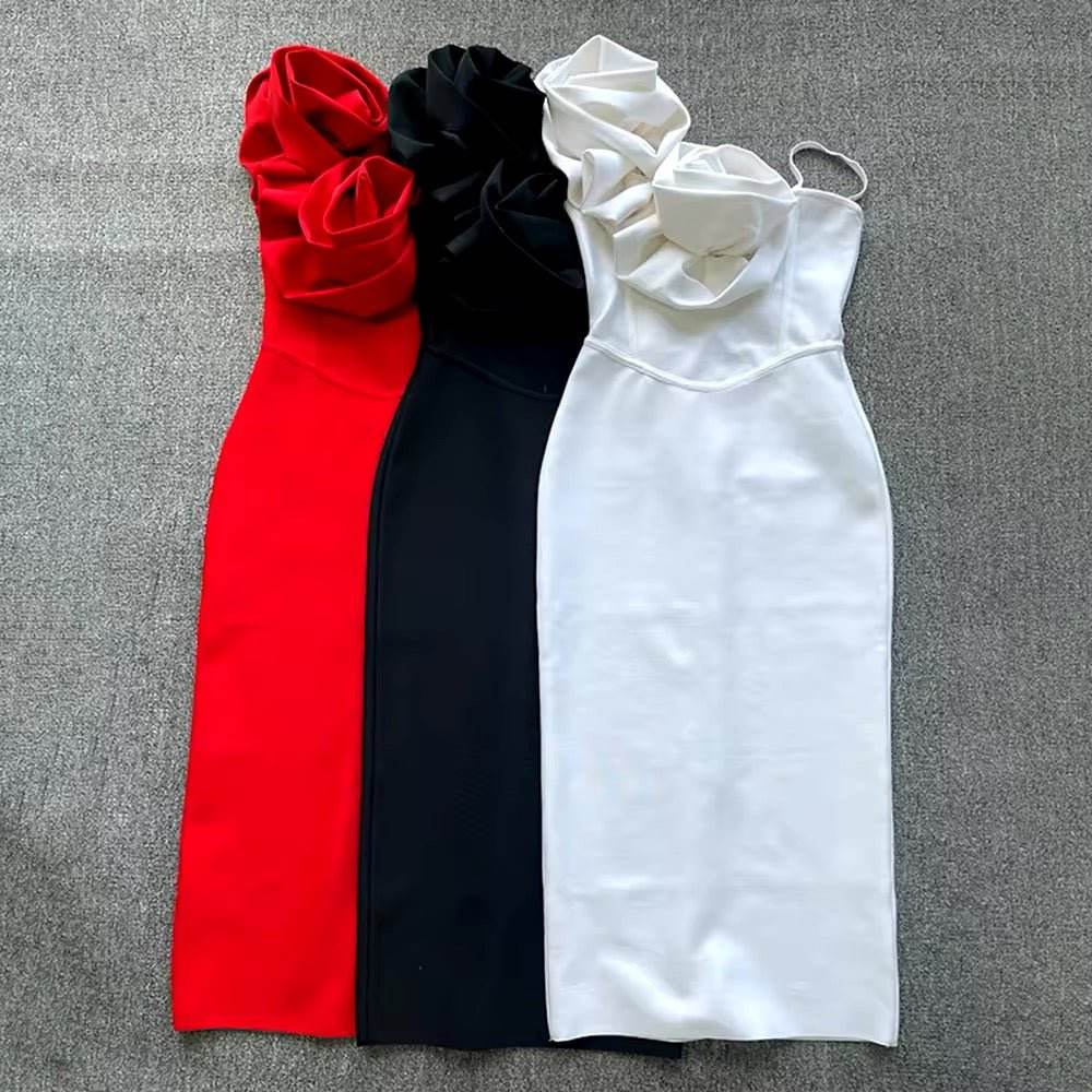 3D Flowers Spaghetti Strap Backless dress - REBECATHELABEL