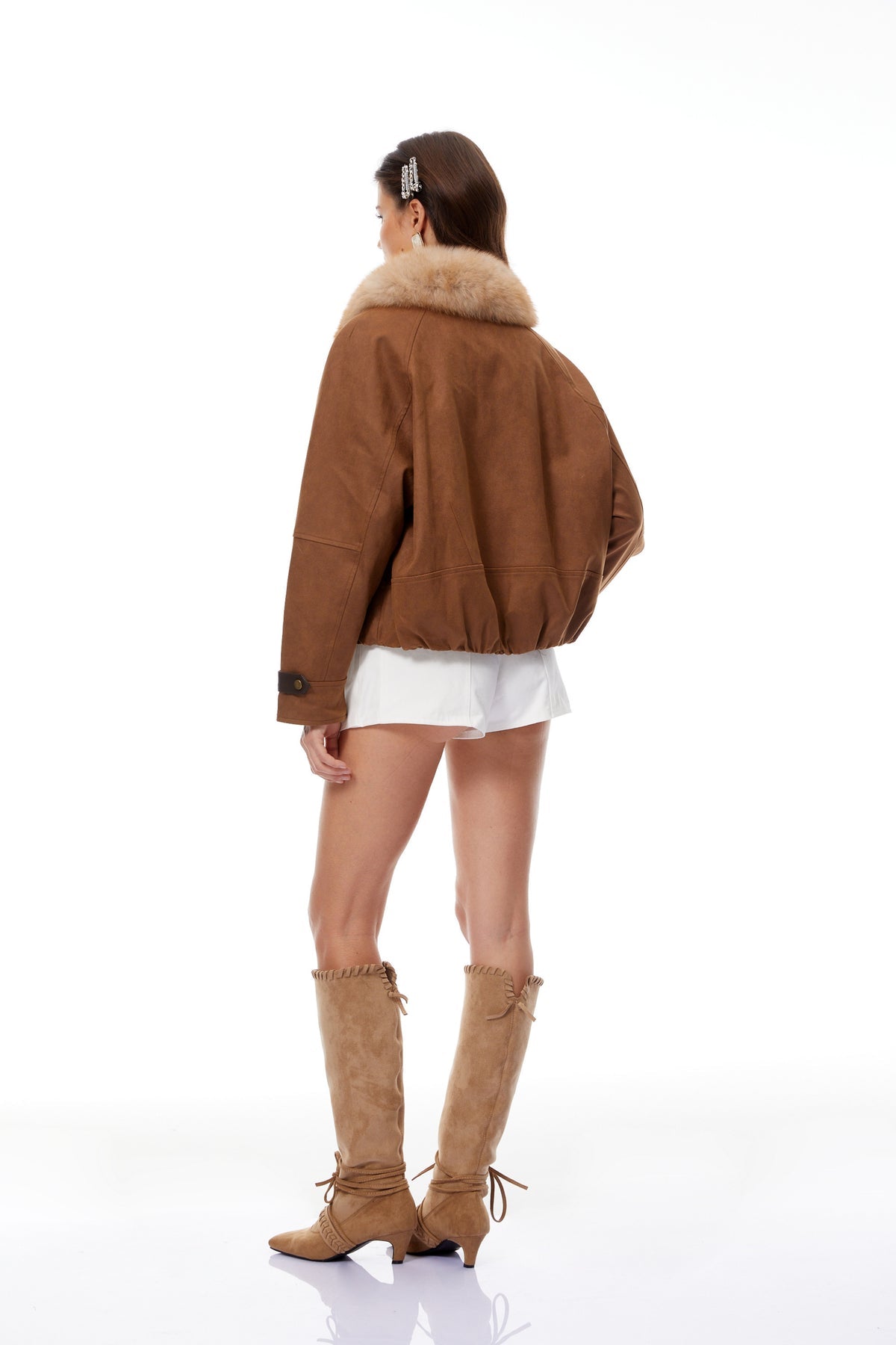 Camel Brown Fur Panel Padded Jacket