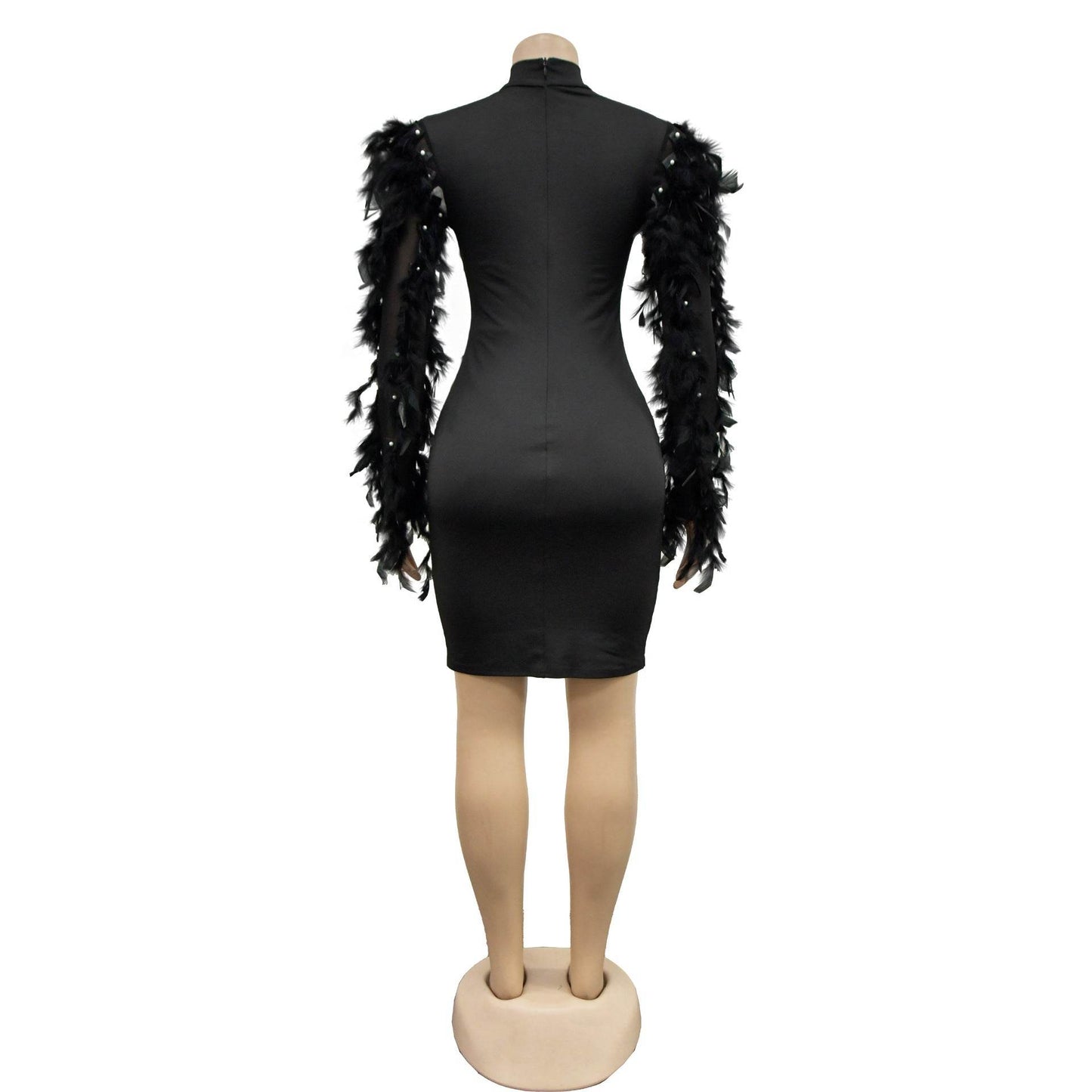 Mesh Rhinestone Long Sleeve Short Dress - REBECATHELABEL