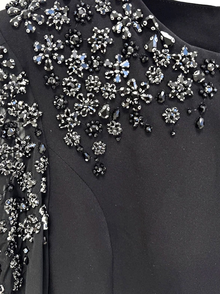 Cape Sleeve Crystal Shoulder Maxi Dress