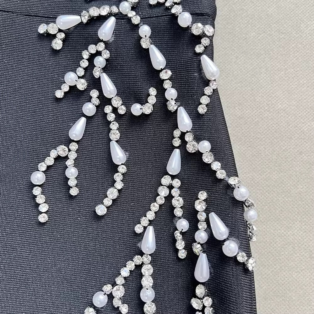 Diamond Beads Spaghetti Strap Backless Sexy Maxi Bandage Dress