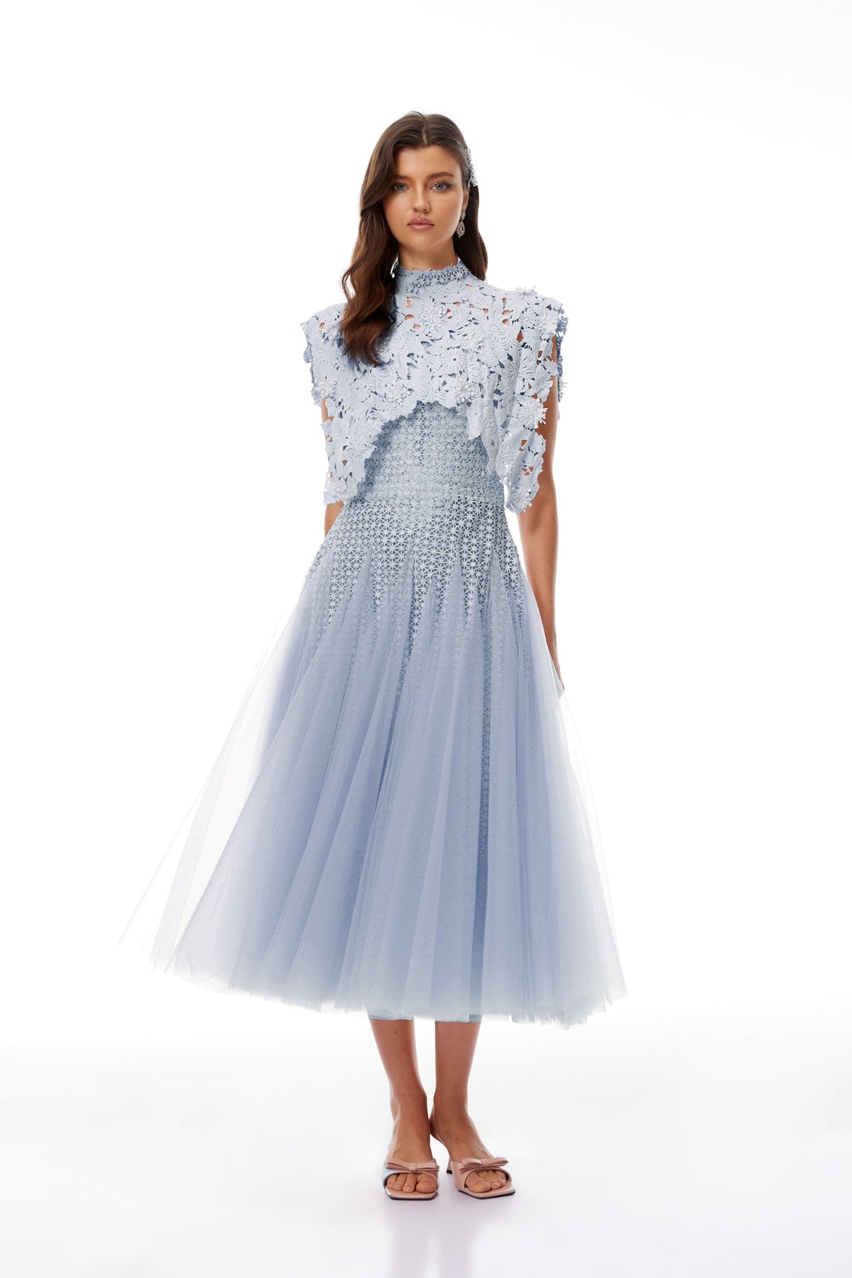 Blue Floral Crochet Midi Dress