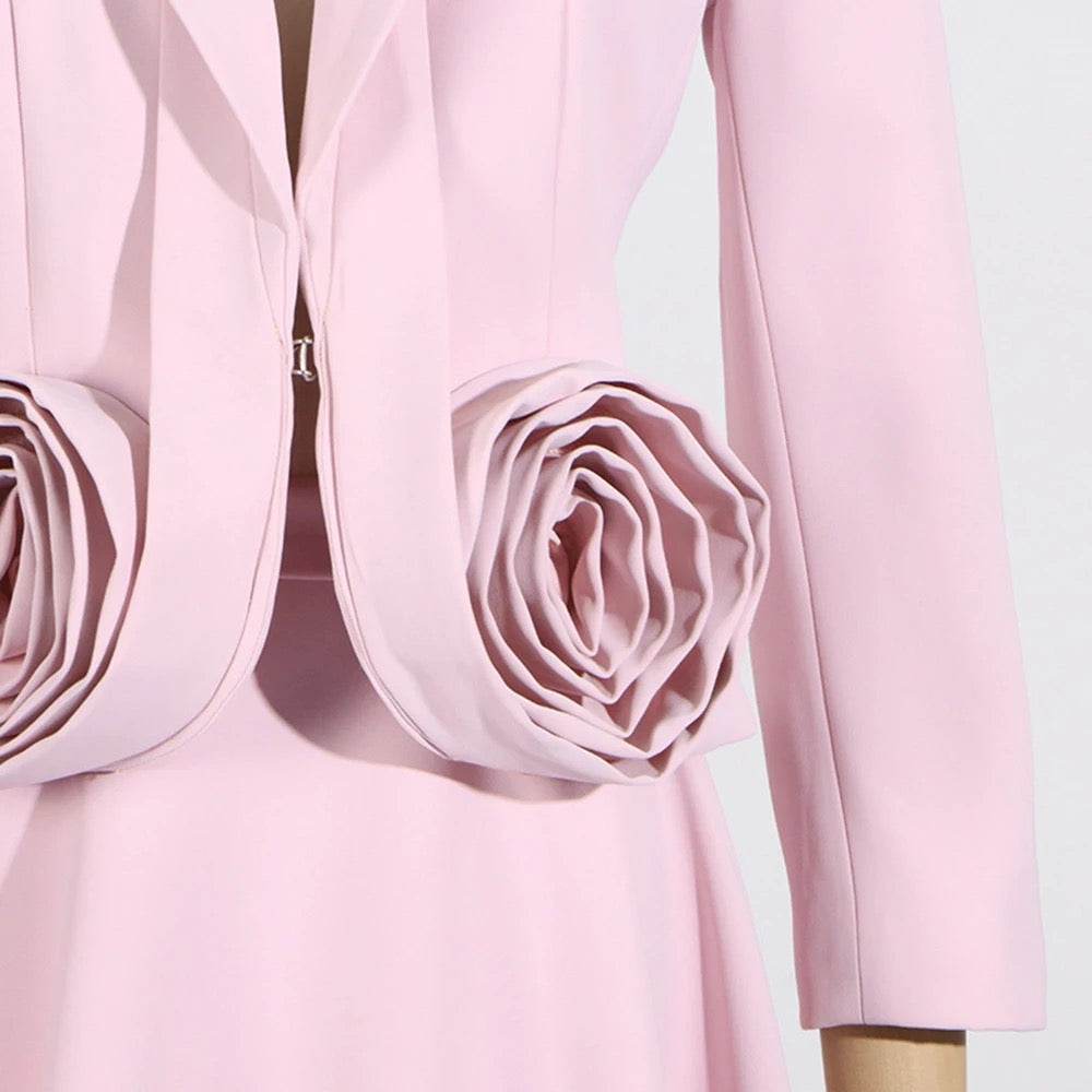 Pink 3D Flower Short Suit blazer - REBECATHELABEL