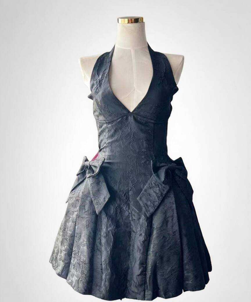 Jacquard Satin V Neck Halter Corset Mini dress