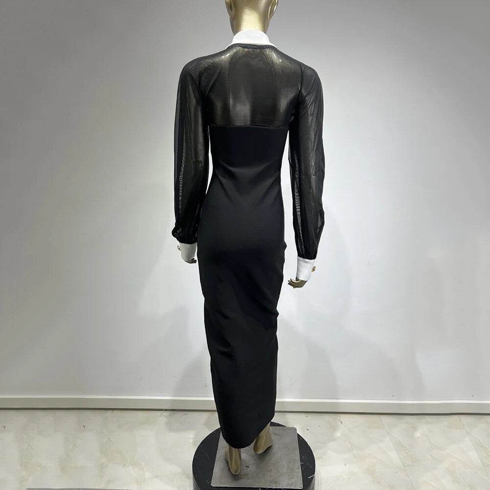 Lapel Bandage Dress Sexy Long Sleeve Button - REBECATHELABEL